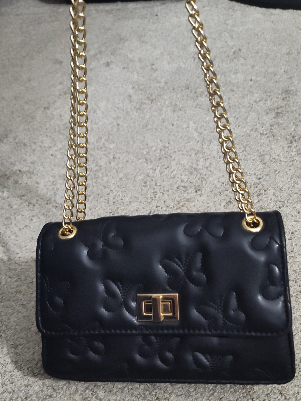 Black Quilted Chain Shoulder Bag with Gold Hardware